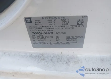 2017 Chevrolet Silverado 1500 Custom из США, поврежденный, VIN 1GCRCPEH1HZ346734